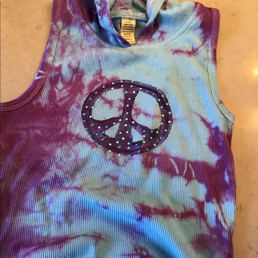 Girls Tie-Dyed Hooded Ribbed Tank Top